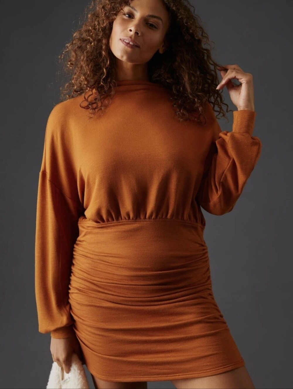 Anthropologie DailyPractice Dress Long Sleeve Open Back Ruched Skirt Women's XLP